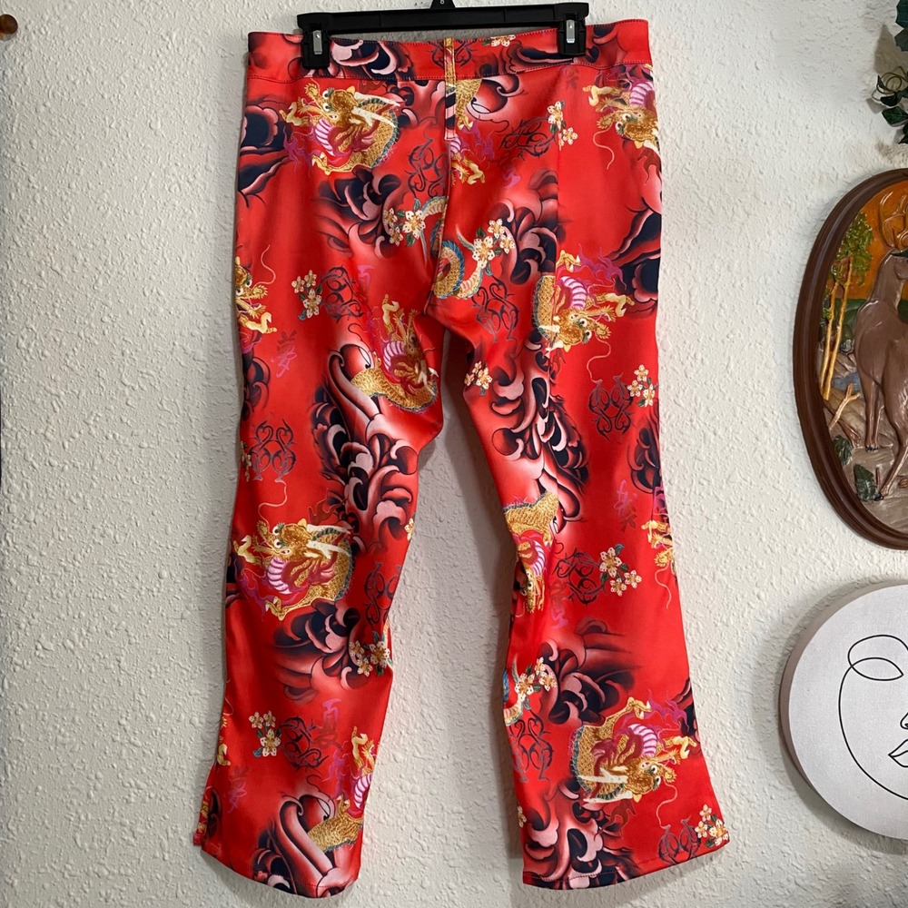 Vintage Octavia Oscar De La Renta Red Dragon Print Flare Leg Pants Women's L 33 - Picture 2 of 10